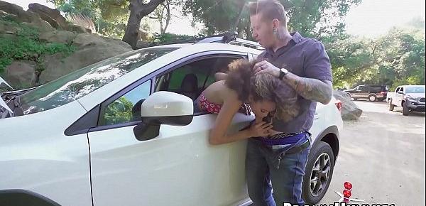 Ebony teen with curly hair Cecilia Lion outdoor doggy fucked